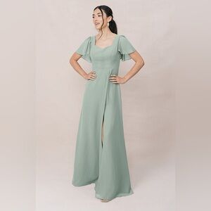 short flowy bridesmaid dresses Ruched Floor Length A Line V neck Chiffon Short Sleeves Wedding Dresses